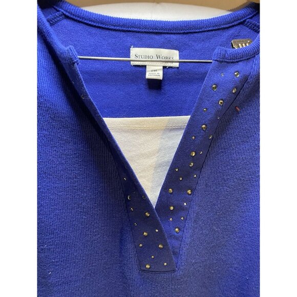 Studio Works women's top sweater collared size PM Blue Long Sleeves ~ New ￼ - Picture 2 of 6